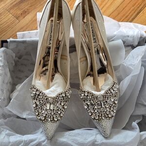 Badgley Mischka Crystal Embellished Heels - Cream and Silver